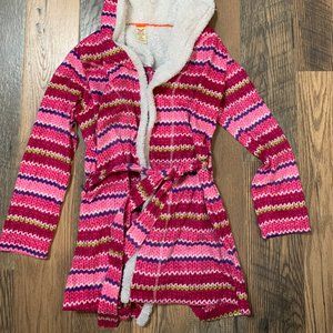 Faded Glory Women's size Medium Pink-Purple-White Designed Short Hooded Bathrobe